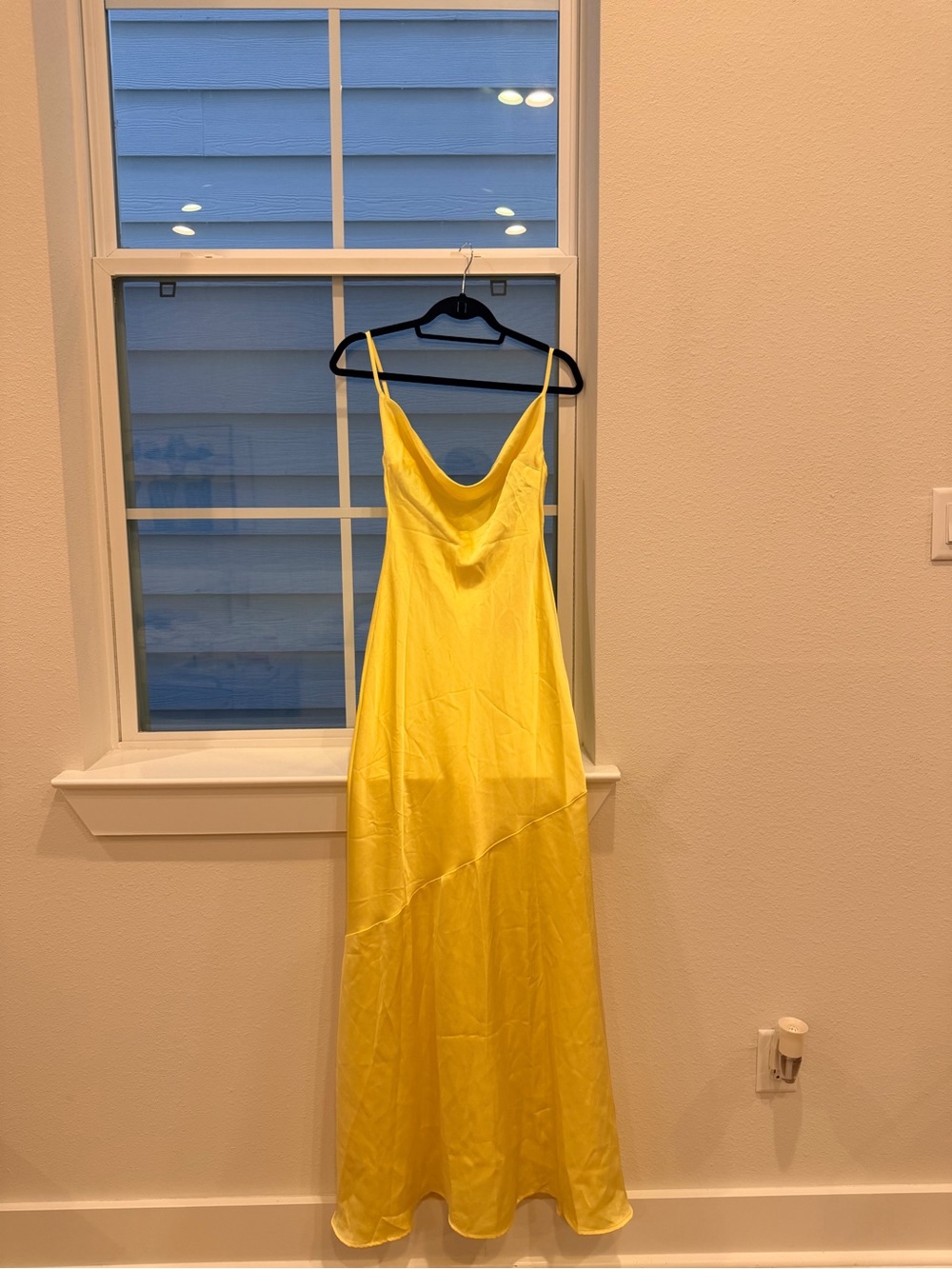 Hello Molly Yellow Satin Cowl-Neck Maxi Dress